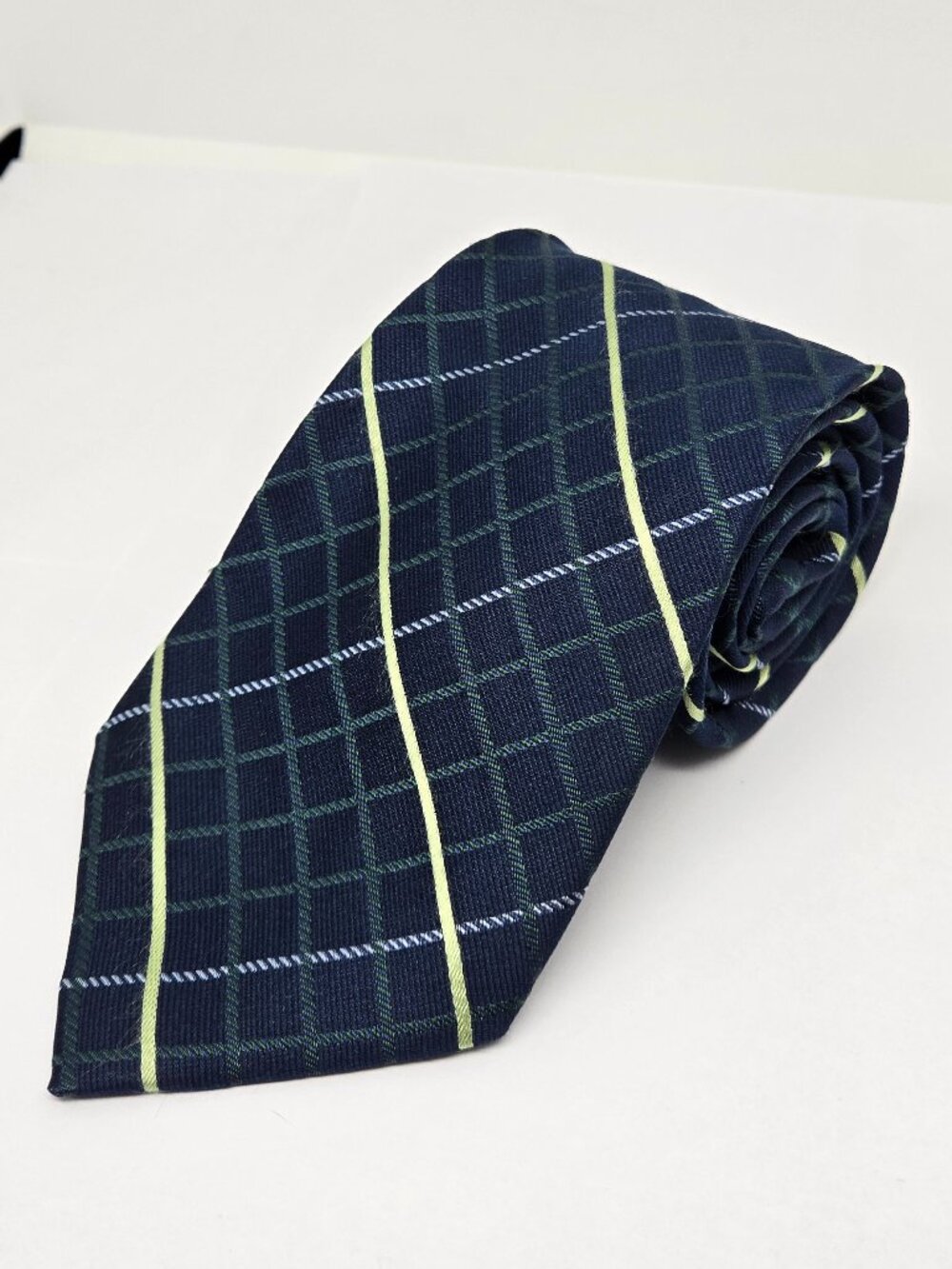 Izod 100% Silk Plaid Mens Tie, Green, Blue